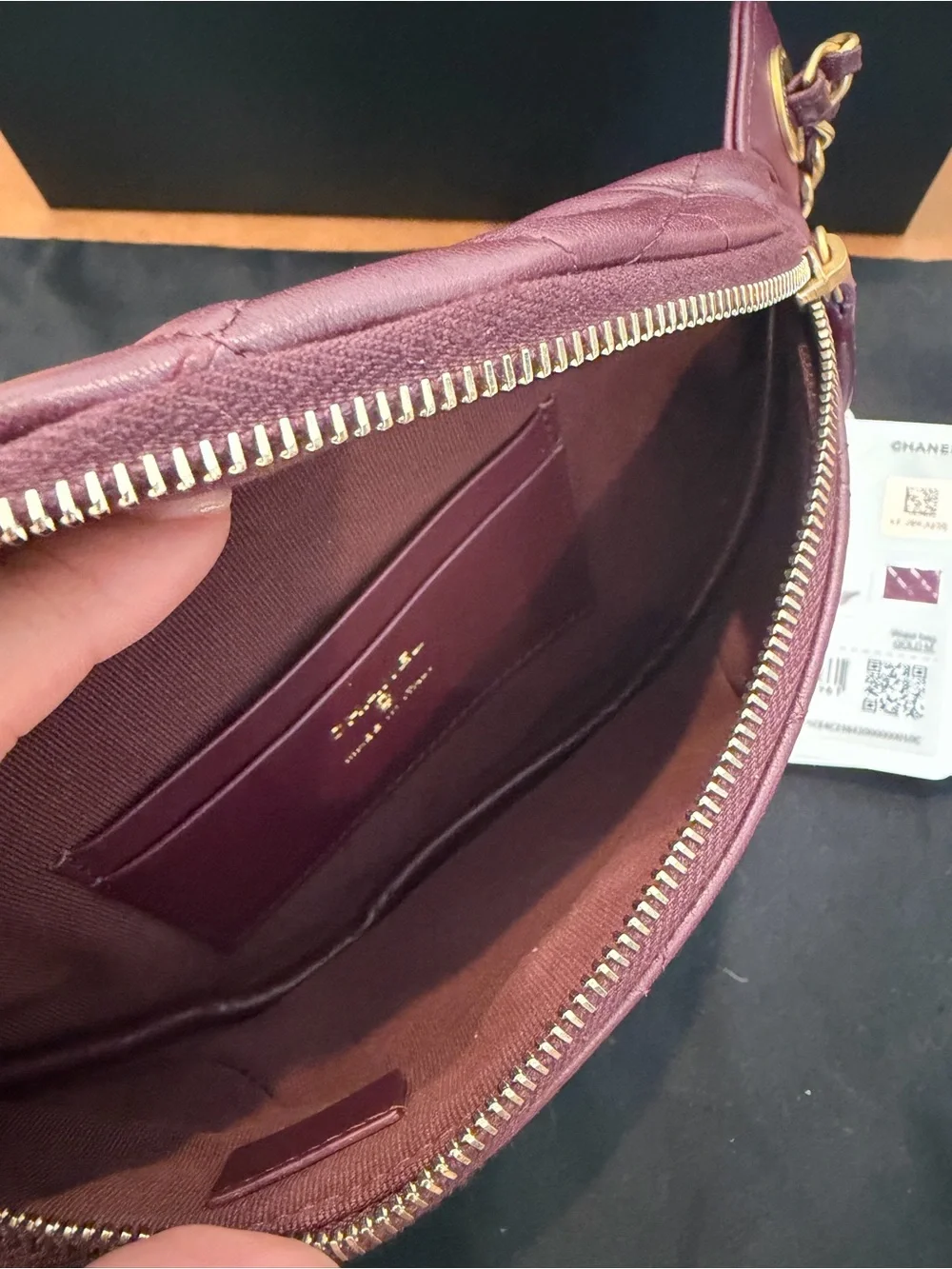 CHANEL Burgundy Quilted Leather Crossbody or Bum Belt Bag with Gold Hardware